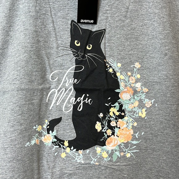 NWT Avenue Womens Cotton Cat Print High Low Top Grey 30/32 PLUS SIZE - Picture 4 of 10